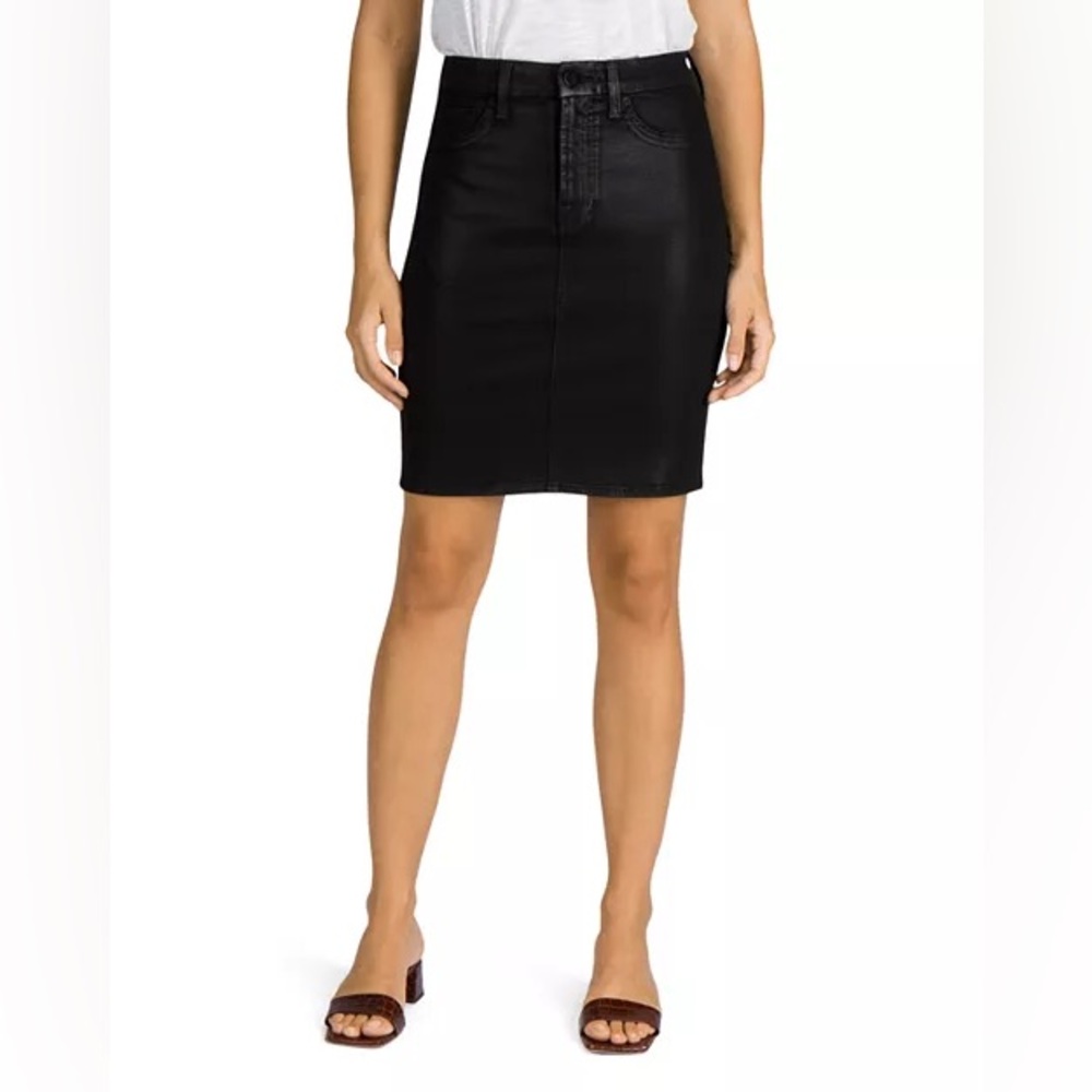 Jen 7 by 7 For All Mankind Knee-Length Coated Black Denim Pencil Skirt Size 10